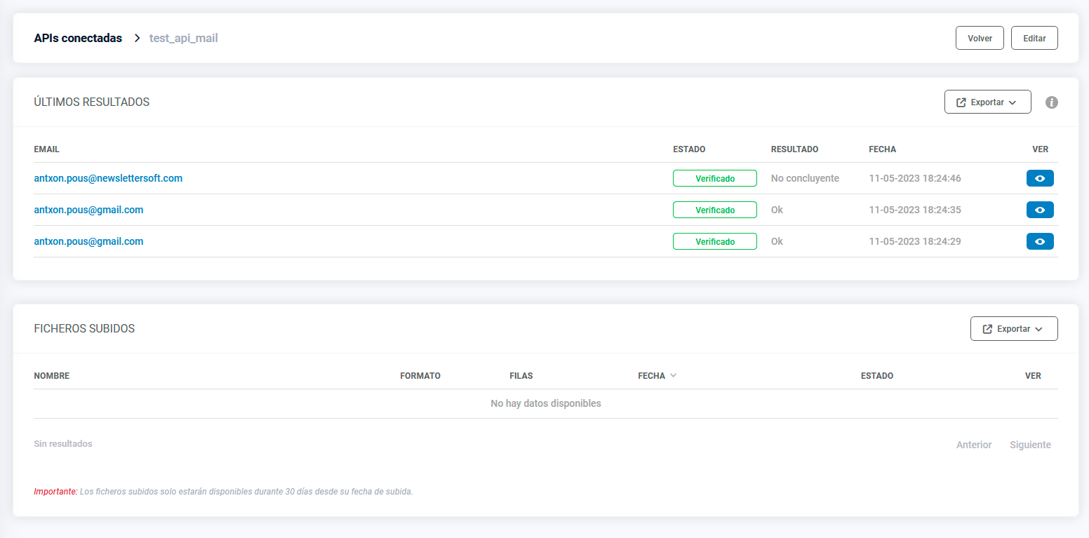 Main screen API mail validation