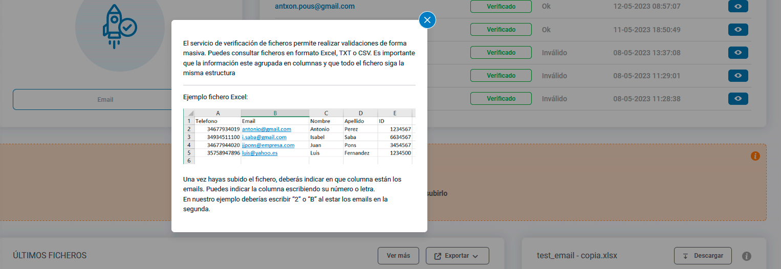 Comprobar email mediante ficheros