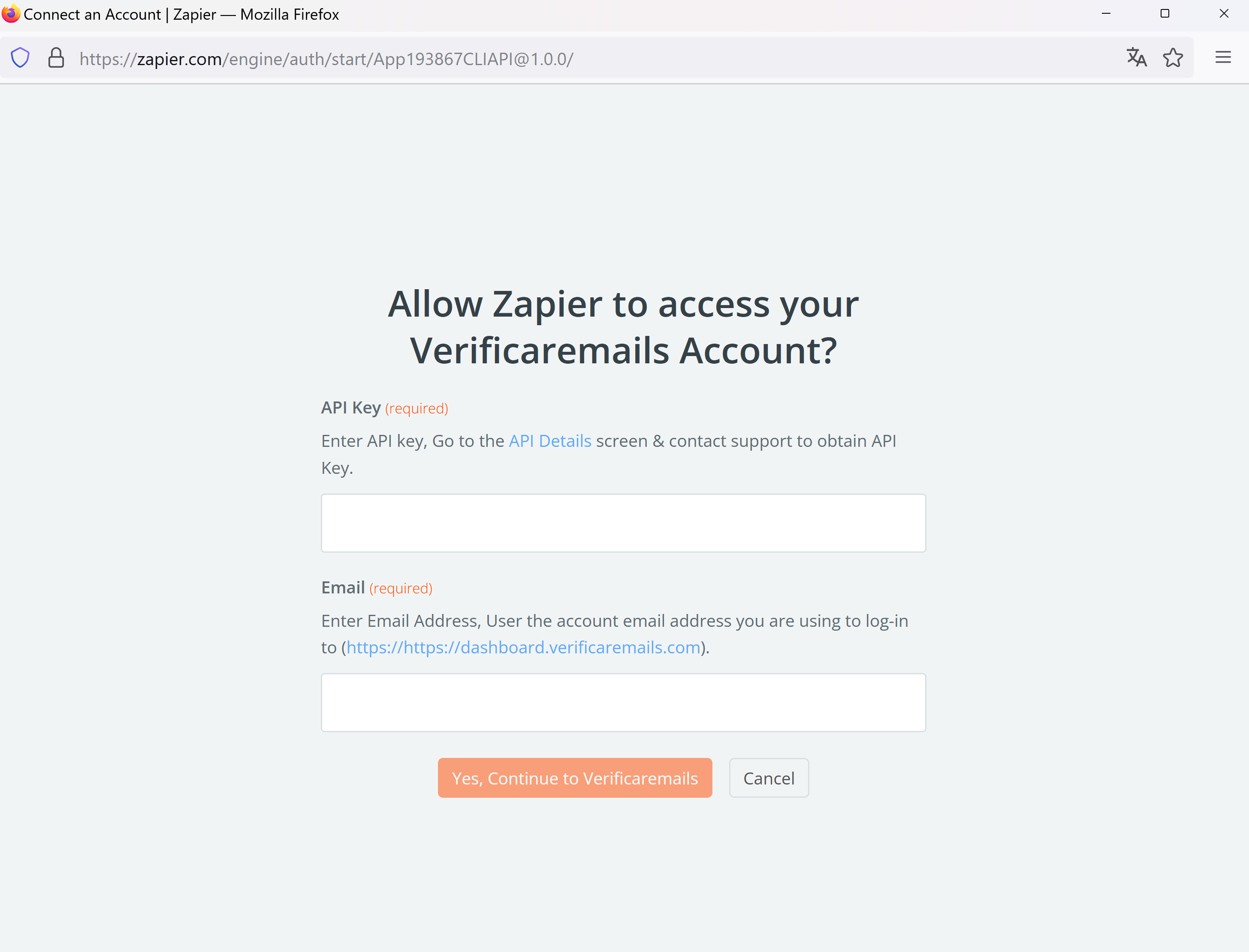 Zapier Verifica le credenziali di posta elettronica