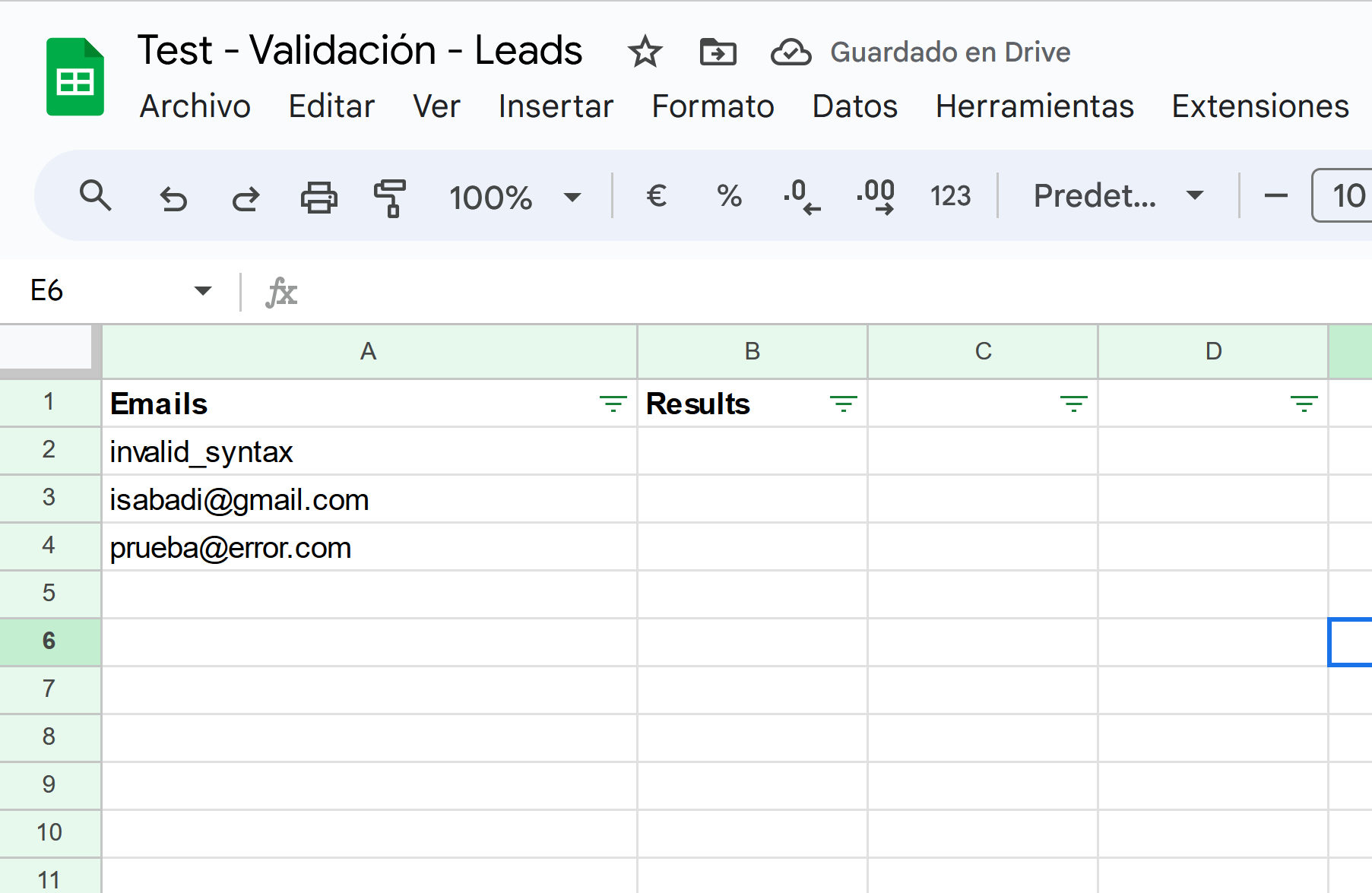 Google Sheet - Verificación Emails