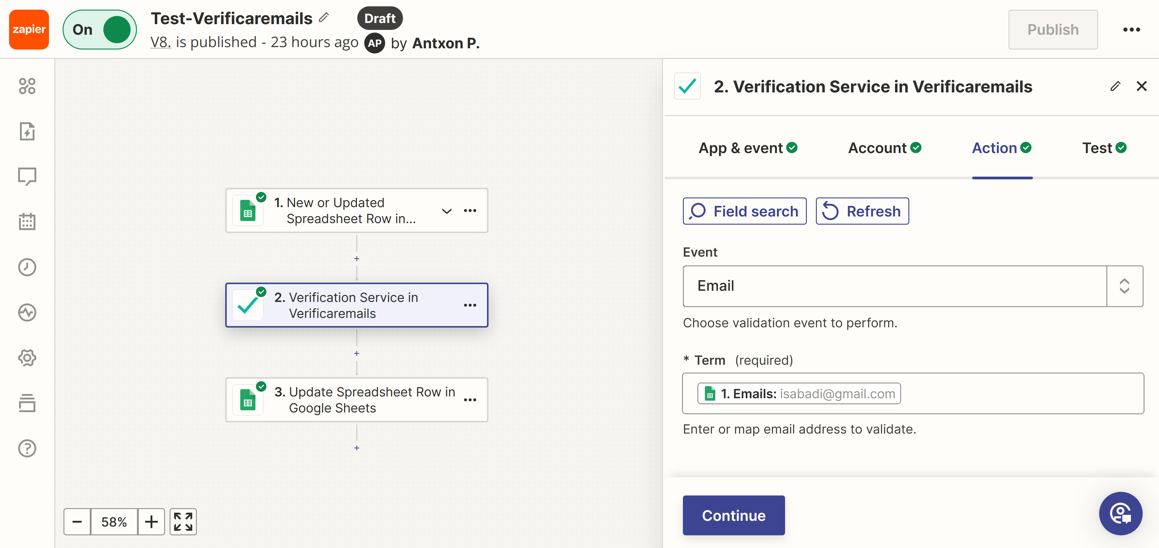 Zapier - Google Sheet column to be verified