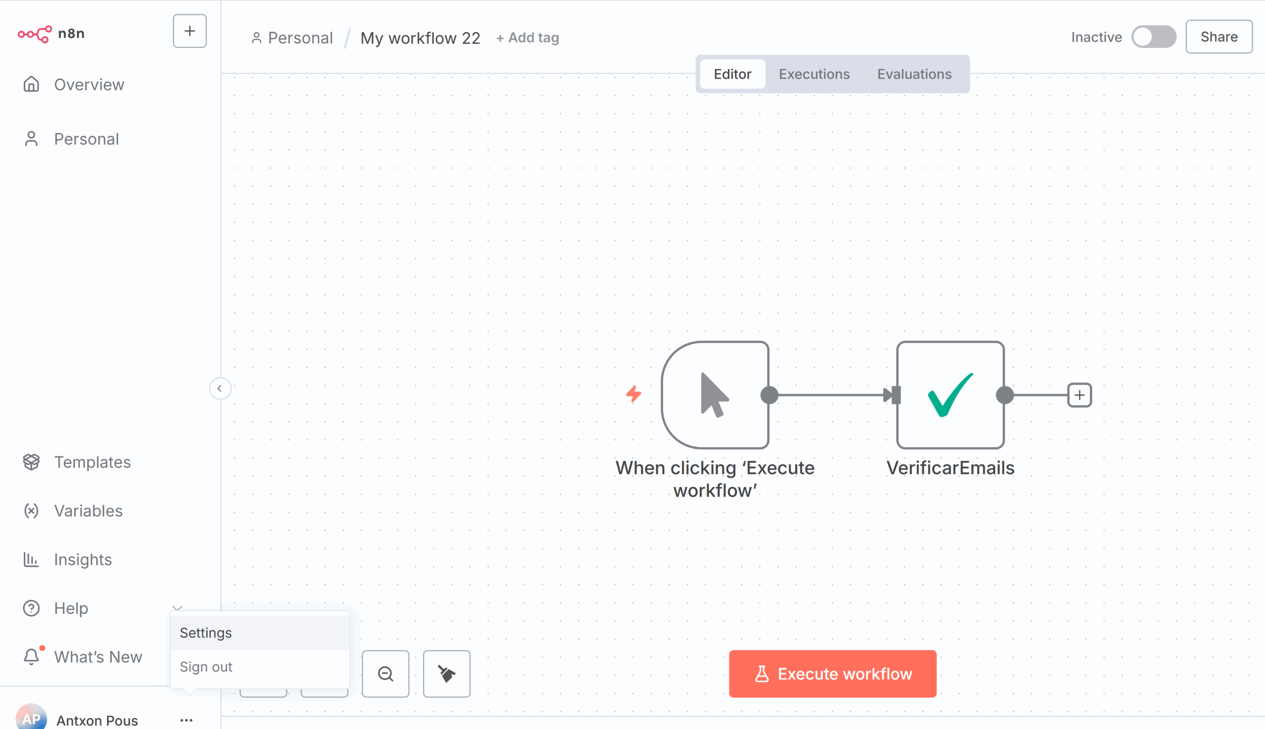 Selecting settings in n8n
